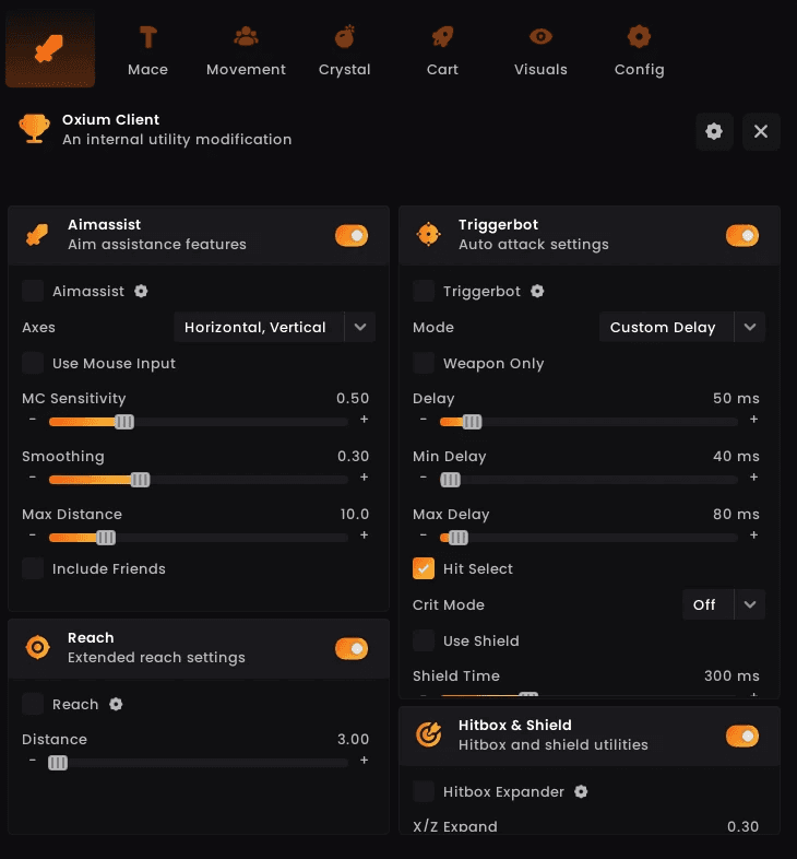 Aimassist, triggerbot, reach, hitbox