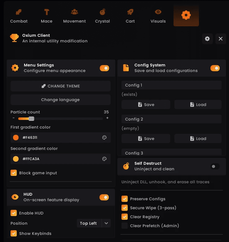 Menu theme, HUD, configs, self-destruct