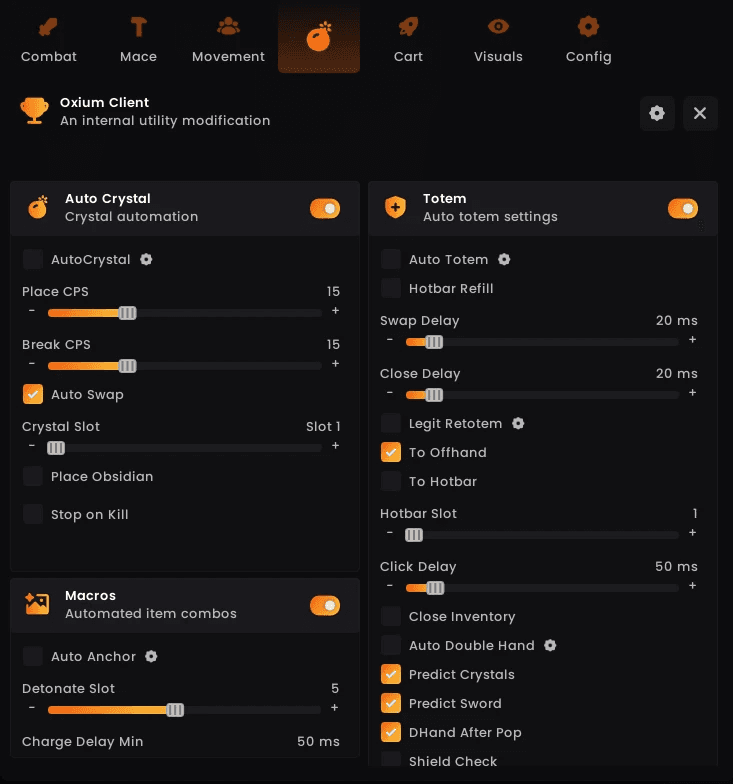 Auto crystal, totem, macros, anchor