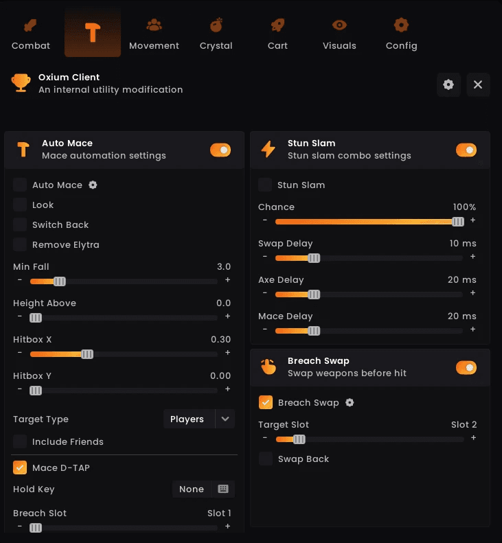 Auto mace, stun slam, breach swap