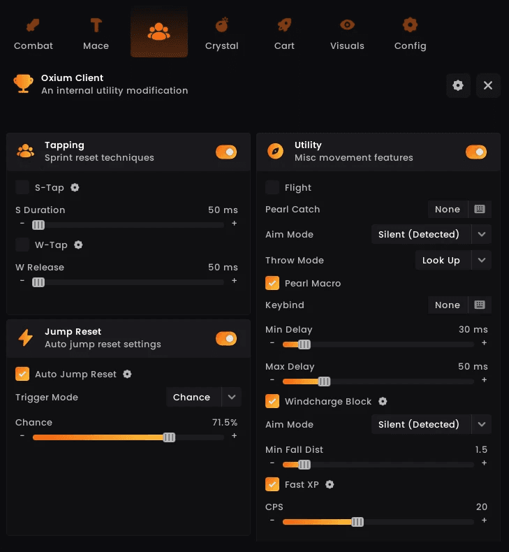 Tapping, jump reset, pearl macro, fast XP