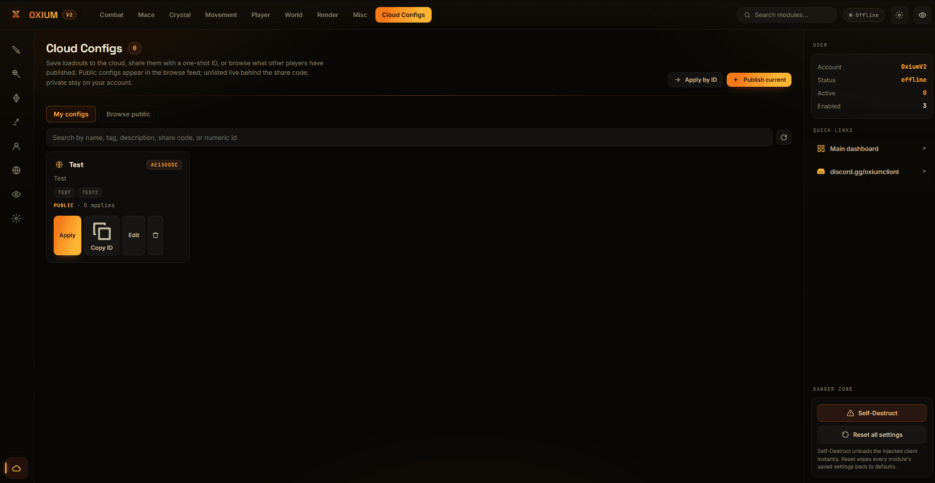 Saved configs, cloud sync, one-click load