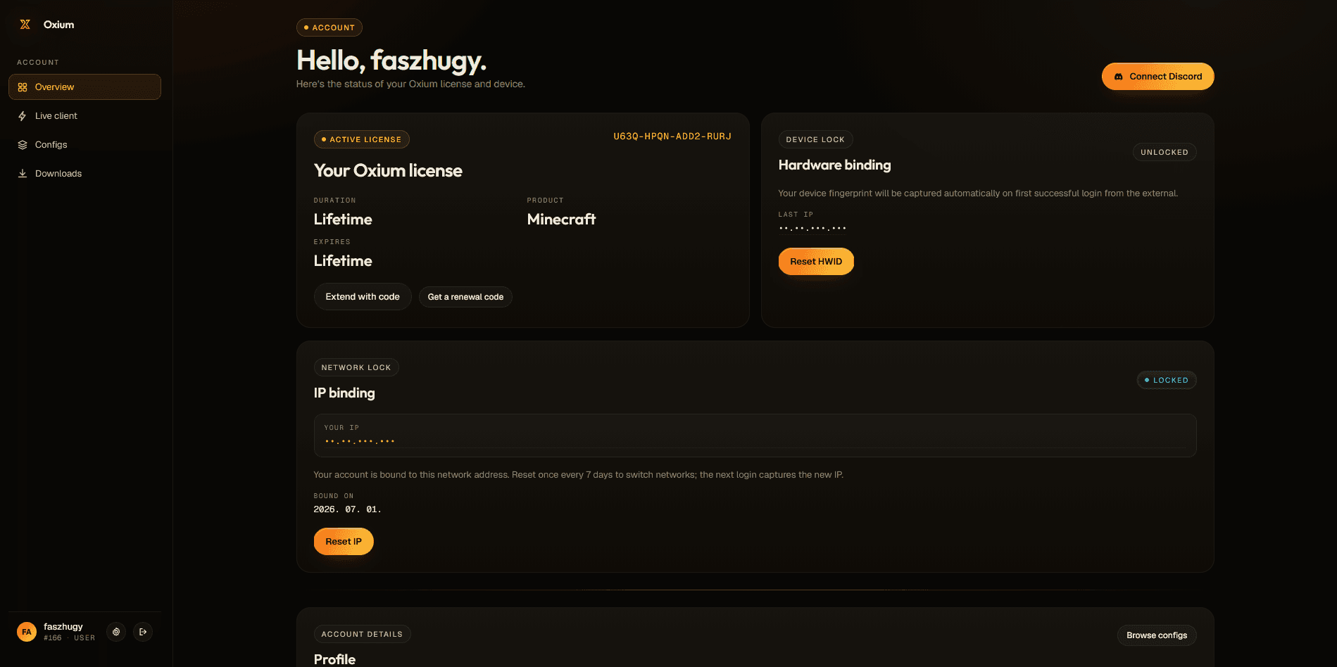 OxiumV2 web dashboard