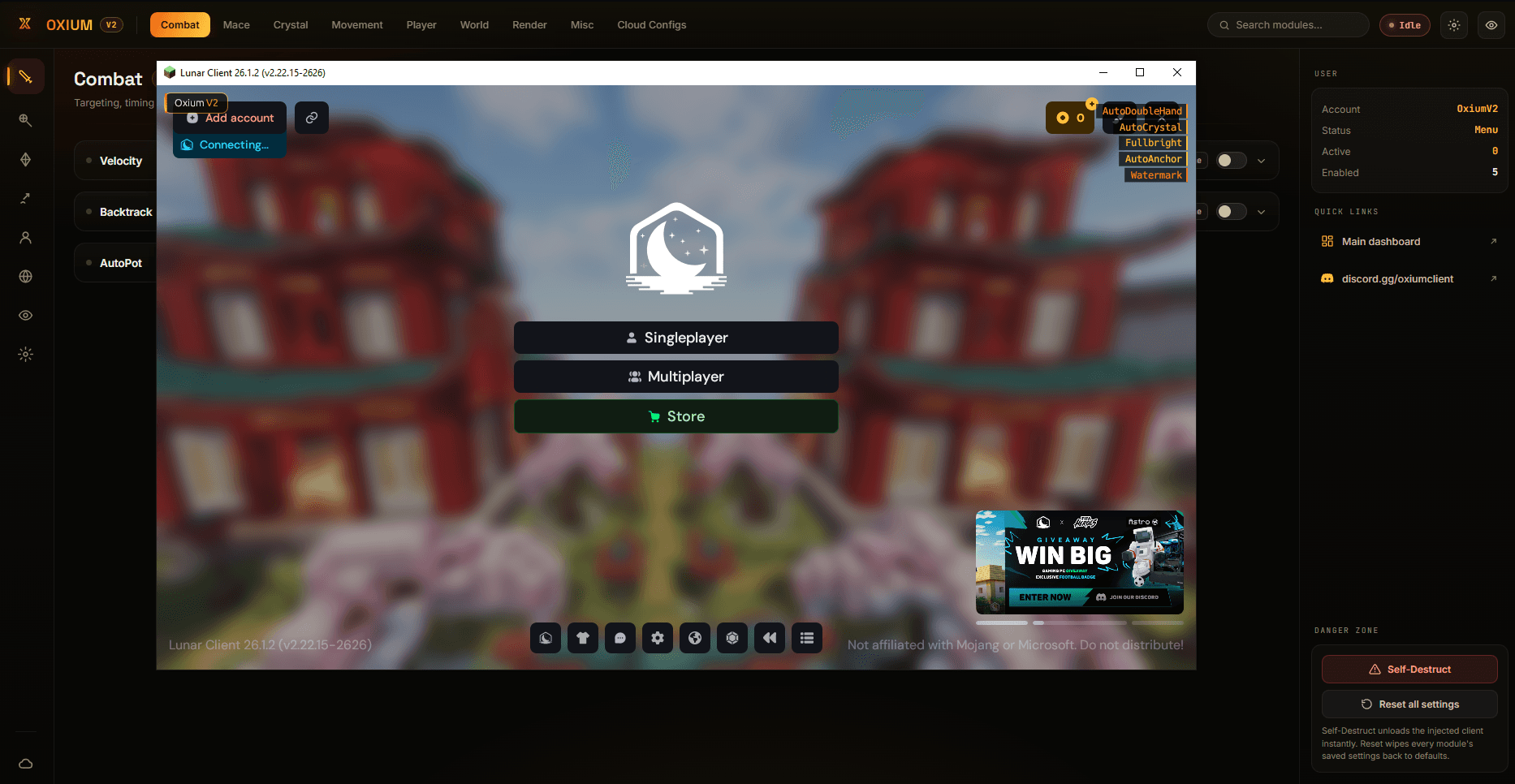 In-game WebGUI overlay running over Minecraft