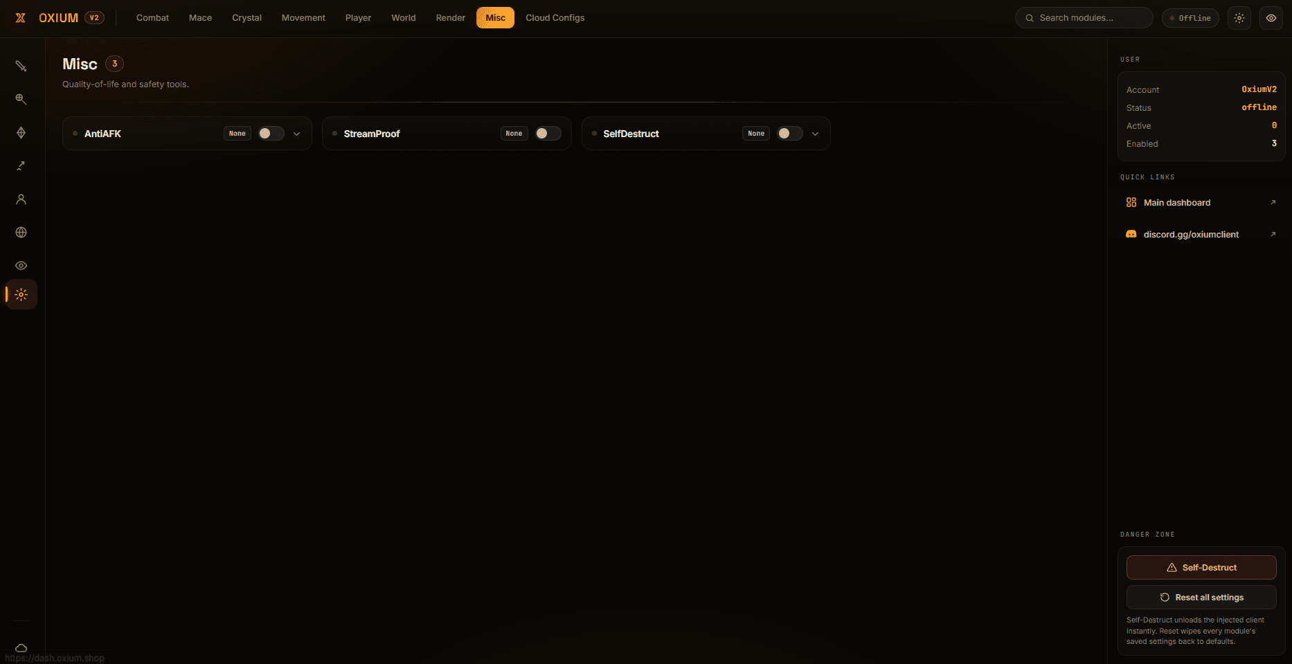 AntiAFK, StreamProof, SelfDestruct